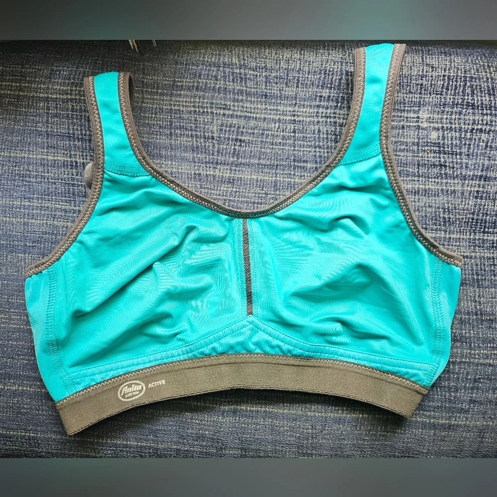 Anita active turqouise green and charcoal gray sports bra Size 32D
